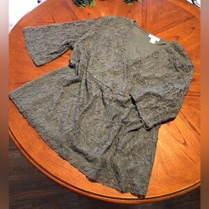 Ulla Popken, Stretchy, Lace Over Sleeveless Shell, Surplice, Dark Grey Top 28/30